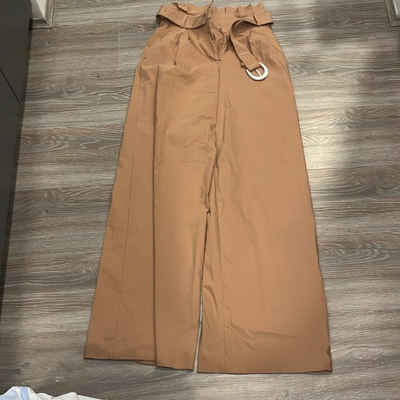 Express Tan Wide Leg Paper Bag Waist Pant - Picture 3 of 8